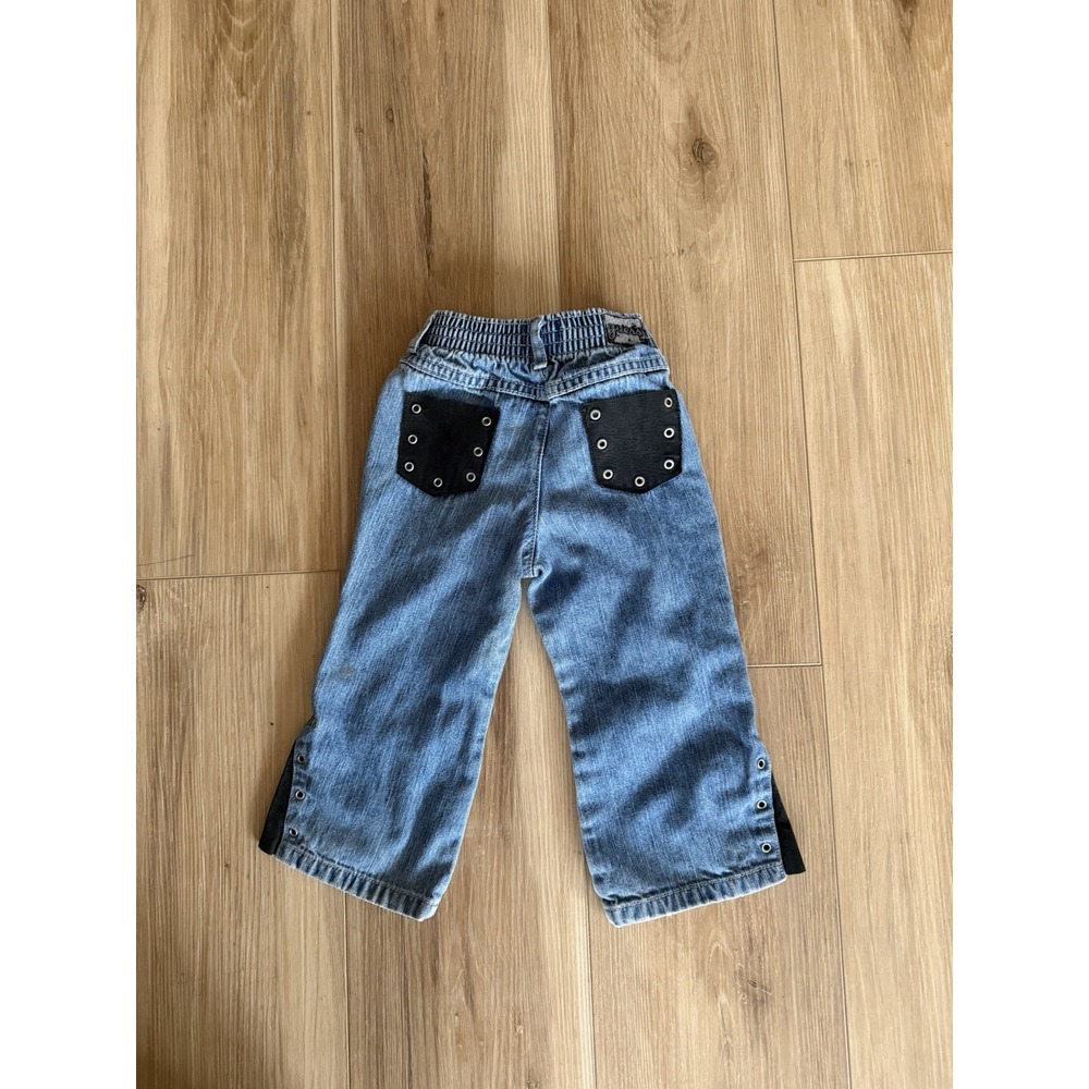 Vintage Guess Jeans Denim w/ Leather Accents Flare Toddler Size 18M 90s Y2K